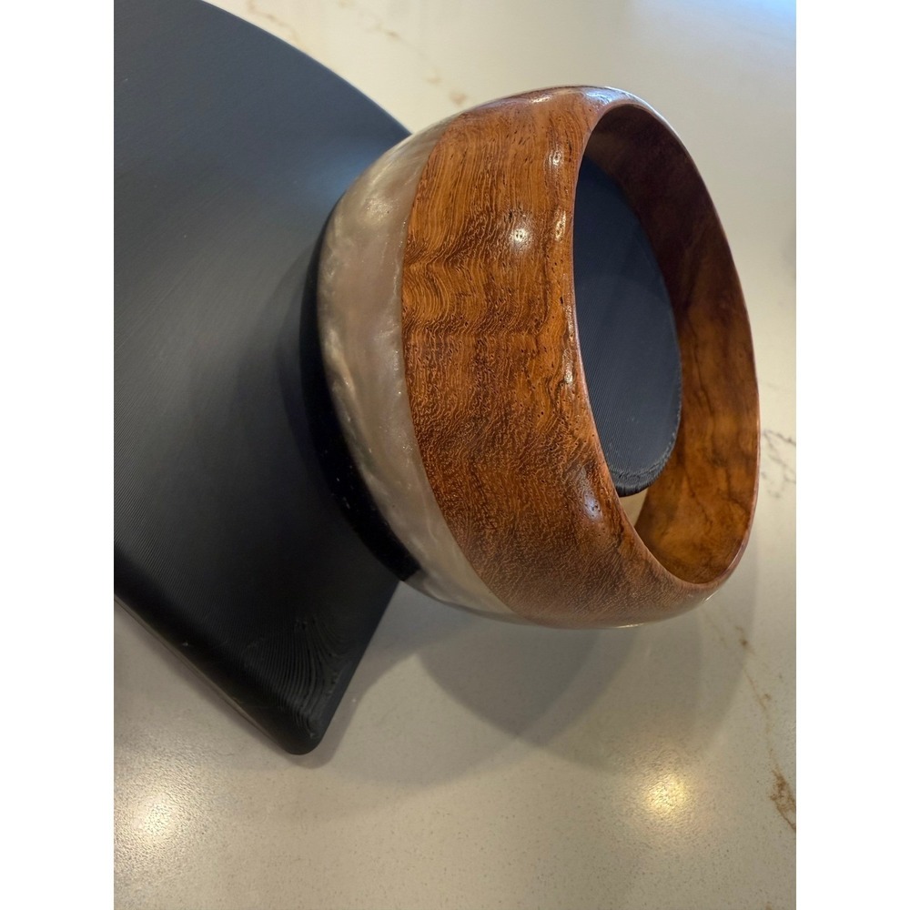 Wide Wood Resin Bangle Bracelet Brown Black Cream Statement Boho Artisan Cuff - Picture 3 of 6